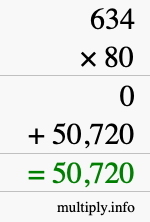 How to calculate 634 times 80 using long multiplication