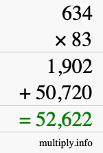 How to calculate 634 times 83 using long multiplication