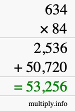 How to calculate 634 times 84 using long multiplication