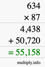 How to calculate 634 times 87 using long multiplication