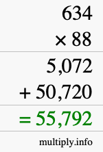How to calculate 634 times 88 using long multiplication