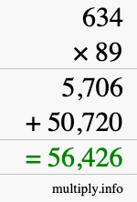 How to calculate 634 times 89 using long multiplication