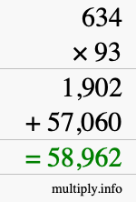 How to calculate 634 times 93 using long multiplication