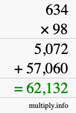 How to calculate 634 times 98 using long multiplication