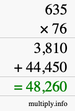 How to calculate 635 times 76 using long multiplication