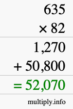 How to calculate 635 times 82 using long multiplication