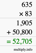 How to calculate 635 times 83 using long multiplication