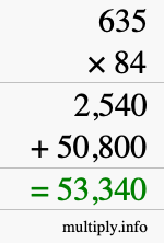 How to calculate 635 times 84 using long multiplication
