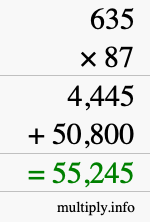 How to calculate 635 times 87 using long multiplication
