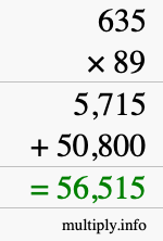 How to calculate 635 times 89 using long multiplication