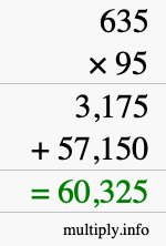 How to calculate 635 times 95 using long multiplication