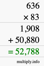 How to calculate 636 times 83 using long multiplication