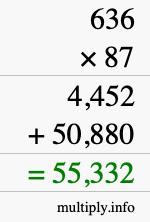 How to calculate 636 times 87 using long multiplication
