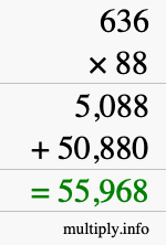 How to calculate 636 times 88 using long multiplication