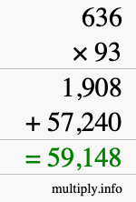 How to calculate 636 times 93 using long multiplication