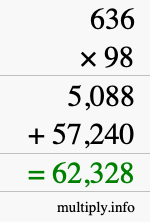 How to calculate 636 times 98 using long multiplication