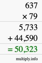 How to calculate 637 times 79 using long multiplication