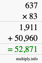 How to calculate 637 times 83 using long multiplication