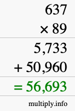 How to calculate 637 times 89 using long multiplication