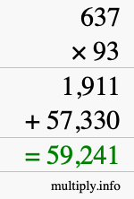 How to calculate 637 times 93 using long multiplication