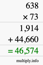 How to calculate 638 times 73 using long multiplication