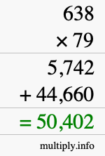 How to calculate 638 times 79 using long multiplication