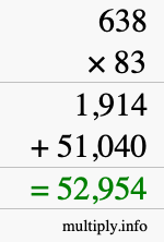 How to calculate 638 times 83 using long multiplication