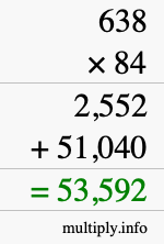 How to calculate 638 times 84 using long multiplication