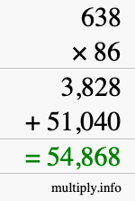 How to calculate 638 times 86 using long multiplication