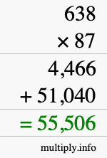How to calculate 638 times 87 using long multiplication