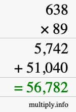 How to calculate 638 times 89 using long multiplication