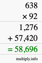 How to calculate 638 times 92 using long multiplication