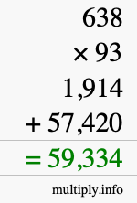 How to calculate 638 times 93 using long multiplication