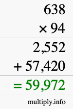 How to calculate 638 times 94 using long multiplication
