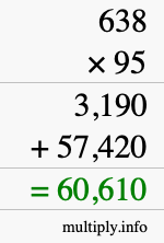 How to calculate 638 times 95 using long multiplication