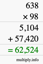 How to calculate 638 times 98 using long multiplication