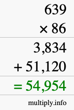 How to calculate 639 times 86 using long multiplication