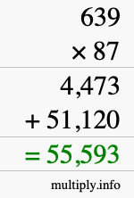 How to calculate 639 times 87 using long multiplication