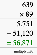 How to calculate 639 times 89 using long multiplication