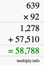 How to calculate 639 times 92 using long multiplication