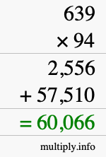 How to calculate 639 times 94 using long multiplication