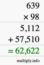 How to calculate 639 times 98 using long multiplication