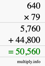 How to calculate 640 times 79 using long multiplication