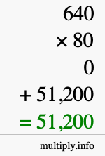How to calculate 640 times 80 using long multiplication