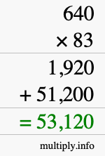 How to calculate 640 times 83 using long multiplication