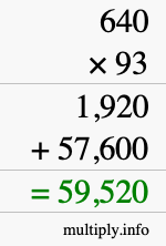How to calculate 640 times 93 using long multiplication