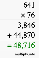 How to calculate 641 times 76 using long multiplication