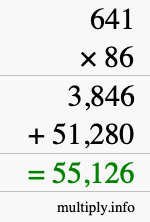 How to calculate 641 times 86 using long multiplication