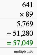 How to calculate 641 times 89 using long multiplication