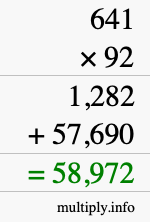 How to calculate 641 times 92 using long multiplication
